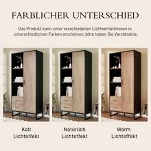 Modern Highboard Cabinet In Wood Effect With Black Frame, Door, 2 Drawers And 3 Open Shelves For Living Room, Office And Hallway - Black and Brown - View 11