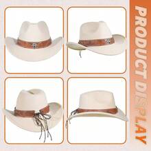 Longhorn Western Cowboy Hat Men's Women's Western Gameday Cowgirl Hat Beige - Initial - View 6