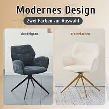 Set Of 2 Rotating Dining Chair With Metal Legs, Dark Grey - 白色 - 查看 5