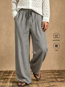Mercer Haus Men's Summer Casual Fashion Loose Long Pants, Outdoor Sports Breathable Quick-Dry Linen Straight Leg Pants - Dark Grey - View 5