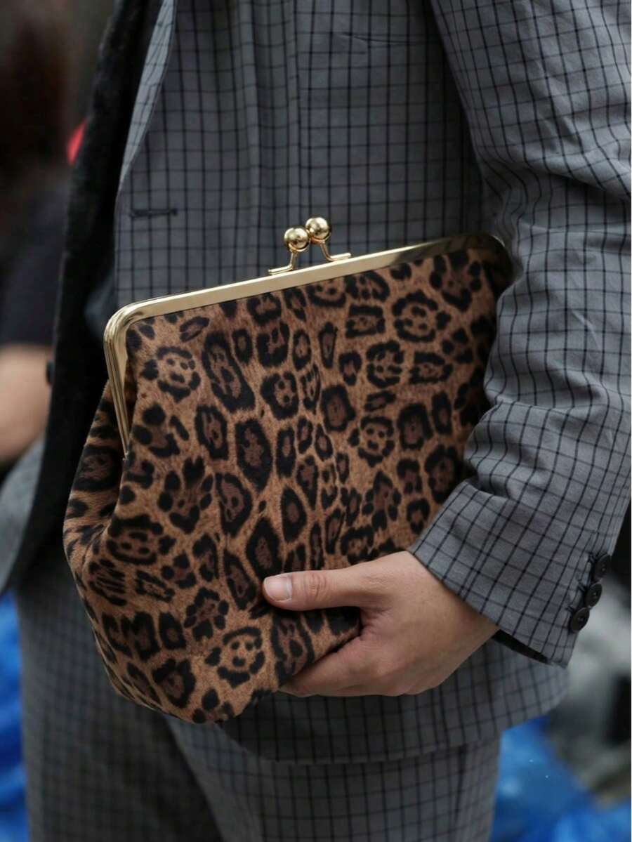 Dedoo 女款豹紋麂皮接吻鎖框包，可拆卸肩帶復古風單肩手提包，適合日常、約會、派對