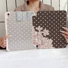 棕色底粉色波點白色蕾絲花卉印花平板保護殼，附筆槽，相容於 iPad 10代 10.9吋 2022 智慧保護殼/Air 13(M3 2025)/Air 11(M3 2025)/11(A16 2025)/相容於 Galaxy S9/S7/S10+/相容於 Galaxy Tab S6 Lite 10.4吋/相容於 MatePad - 彩色 - 查看 9