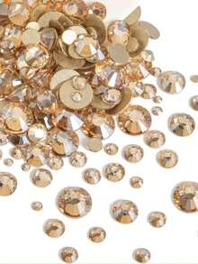 2280pcs Champagne Gold Flat Back Rhinestones, 6 Sizes Gold Crystal Rhinestones For Handmade Crafts, Nail Art Design, Nail Decoration, Nail Gems, DIY Face Makeup, Nail Supplies - Champagne - View 3