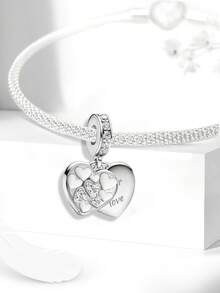 1 Fashionable 925 Sterling Silver Crown Double Heart Bead, Suitable For DIY Jewelry Making Of Women's Bracelets And Bangles, Daily Outfit Matching - Set 1 - View 3