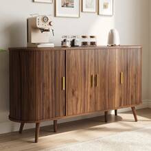 Sideboard With Sliding Doors - Walnut And Groove Design - Walnut - View 6