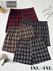 4pcs Celana Pendek Pria Motif Kotak-kotak Kasual Boxer Briefs Longgar Pinggang Elastis Celana Tidur Nyaman Ukuran Besar Set Aneka Warna - MultiWarna - View 1
