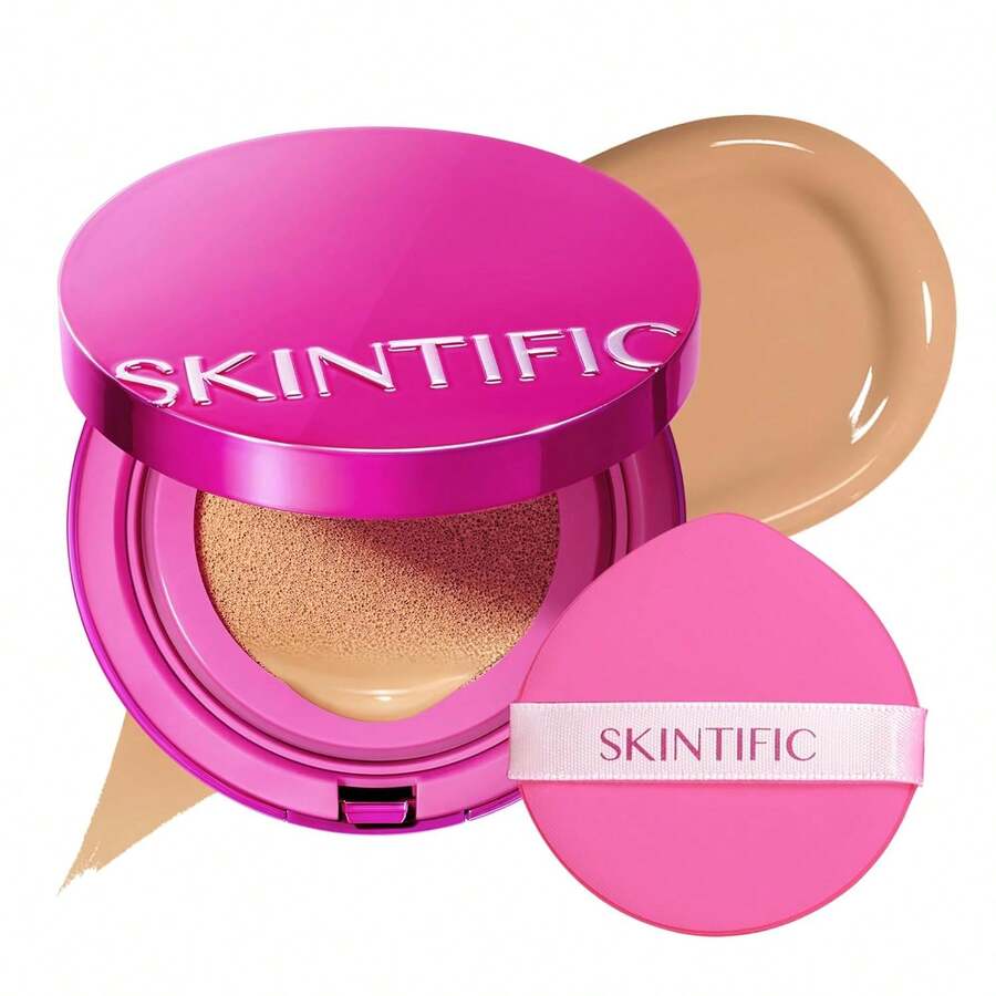 SKINTIFIC Cover Glow Perfect Cushion Foundation - Natural Luminous Finish, Medium To High Coverage, Moisturizing Peptide Complex, Lightweight Formula Suitable For Dry And Combination Skin
