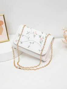 1 buah Tas Kecil Persegi dengan Penutup Bordir Bunga Segar untuk Anak Perempuan, Tali Rantai Tipis, Tas Selempang Serbaguna untuk Wanita, Tersedia Berbagai Warna, Indah dan Serbaguna - M2097 - View 2