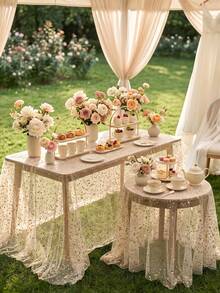 1pc Gold Foil Table Runner, Party Tablecloth, Birthday Table Runner, Birthday Party Supplies, Wedding Decor Tablecloth, Bridal Shower, Birthday Gift, Party Favor, 1st Birthday, Baby Shower, Gender Reveal Party, Home Room Decor, Kitchen Tablecloth - Broken Gold - View 12