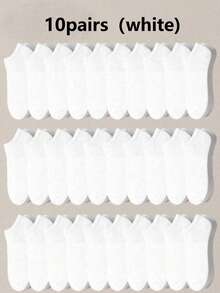 10/30/50 Pares de Meias Barco Masculinas de Cor Sólida, Absorventes de Suor, Casuais e de Cano Baixo, Opção de 1/20 Pares - Branco - Visão 9