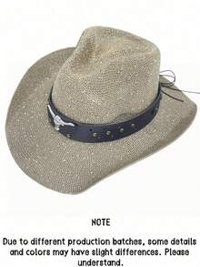 1pc Unisex Rivet Bull Head Leather Decor Sequin Woven Breathable Straw Hat, Western Cowboy Hat, Suitable For Spring/Summer, Applicable For Western Theme Events, Gatherings, Parties, Role Play, Festivals, Music Festivals, Fashion And Multi-Purpose, Beach, Vacation - Multicolor - View 5