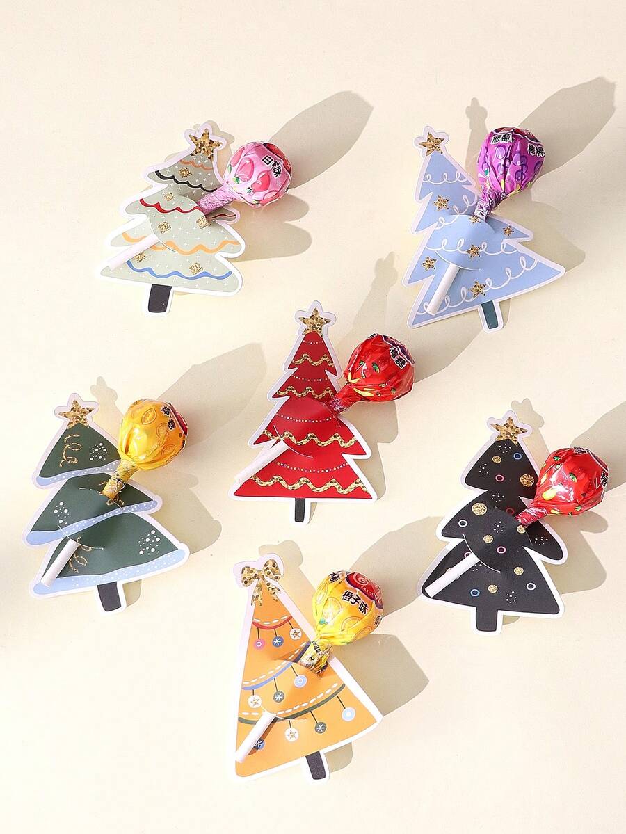 30pcs Multi-Pack Christmas Lollipop Cards, Christmas Tree Theme Cards, Fun Message Cards And Reward Cards - Perfect For Christmas Decor, Gift Wrapping Or Holiday Celebrations. - View 1