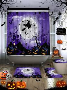 1/4pcs Halloween Flying Witch Horror Castle Shower Curtain Set, With 12 Hooks Waterproof Polyester Bath Curtain, Bathroom Curtain, Privacy, Thickened, Durable Quick Dry, 180*180cm Size - A - View 22