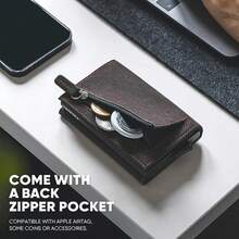 Tarjetero de cuero auténtico plegable con compartimento para billetes, ventana de identificación y bolsillo para monedas, Small - Alcantara Gris Oscuro - Ver 6