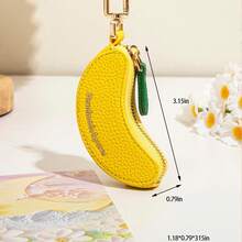 CHARM INFINITE 3D Banana Mini Zipper Keychain Coin Purse Pebbled Leather Portable Earbud Storage Bag Charm Metal Carabiner Key Ring Pendant For Girls Summer Bag - Yellow - View 8