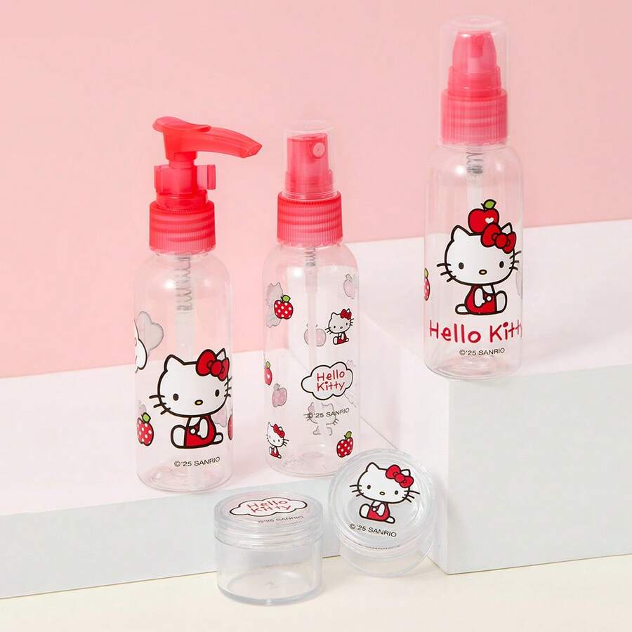 Miniso 5pcs Hello Kitty Travel Cosmetic Dispenser Bottle Set, Leak-Proof Empty Liquid Toiletries Containers, 60ml Portable Dispenser Bottles And Jars, Travel Essential, Suitable For Shampoo, Conditioner, Body Lotion, Shower Gel - Red - View 1