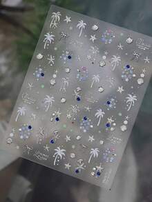 1件 5D水晶水鑽美甲貼，奢華夏季海灘風金屬貝殼美甲裝飾，自黏式可滑動美甲貼紙配件 - 銀色 - 查看 3