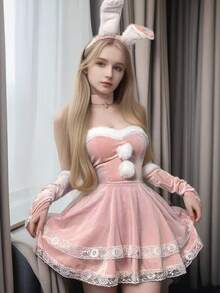 1 套圣诞战士性感妖妇连帽斗篷连衣裙，粉色兔女郎服装，适合化妆舞会、酒吧派对、俱乐部 - 粉色 - 查看 8