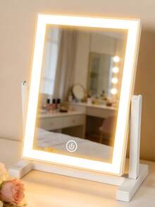 1pc LED Makeup Mirror With Lights, 200mAh USB Rechargeable Tabletop Vanity Mirror, 3 Lighting Modes, Dimmable Touch Control, Adjustable Desk Mirror, Portable Travel Cosmetic Mirror For Dorm Bedroom Office, Back To School Dorm Room Essentials - Multicolor - View 4