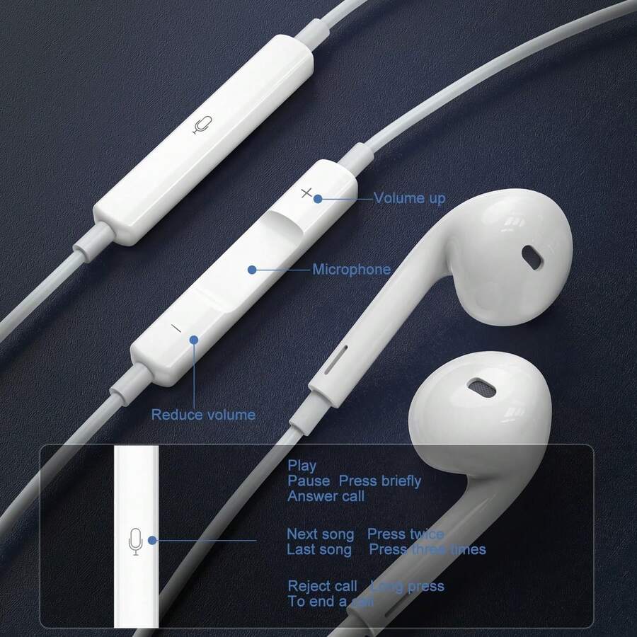 Earphone Berkabel Antarmuka Tipe C, Kompatibel dengan iPhone 15-17, Earbud Semi-In-Ear dengan Mikrofon - Putih - View 1