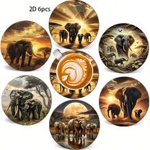 1 Set African Savanna Elephant Design Non-Slip Wooden Coasters, Home Kitchen Decor Accessories, Cute And Affordable Small Items, Outdoor Garden Supplies, Suitable For Various Holiday Gatherings, Wedding Accessories, Thanksgiving, Back To School Season Decorative Gifts - Multicolor C - View 3