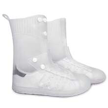 1 par de cubiertas plegables y portátiles para zapatos de lluvia en color Blanco, resistentes al deslizamiento e impermeables, con Top alta, en diferentes tallas, adecuadas para exterior, escuela, oficina, hogar, viaje, ciclismo y almacenamiento de zapatos en días lluviosos. - Blanco 1 par - Ver 5