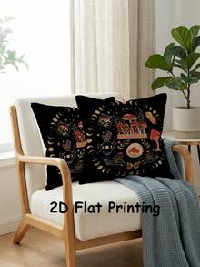 2Pcs Watercolor Pumpkin Autumn Throw Pillow Case, Black And White Polka Dot Mushroom Bow Thanksgiving Farmhouse Throw Pillow Cover Home Sofa Holiday Party Decoration Living Room Bedroom Bed Sofa Cushion Cover Cushion Case (Unstuffed) - Black - View 3