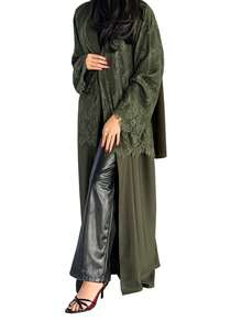 Fashion Lace Patchwork Solid Color Single Piece Cardigan Jacket (No Headscarf) - Army Green - View 5
