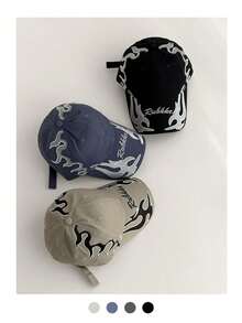 1pc Soft Top Distressed Camo Hip Hop Long Brim Baseball Cap For Women, American Vintage Letter Leopard Print Peaked Hat, Cool Y2K Street Face-Slimming Sun Protection Hat, Versatile Summer Baseball Cap - Rubkke Flame - View 6