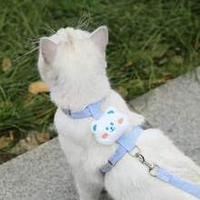 Adjustable Cute Plush Cartoon Cat Harness Leash Set, Escape-Proof Soft Vest Style Leash, Rabbit/Bear Design, Suitable For Small Pets, Breathable Outdoor Dog Walking Leash - Multicolor - View 5
