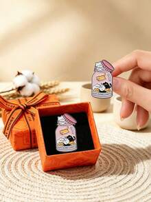 1pc Cat Anti-Depressant Pill Jar Shaped Enamel Brooch With Orange Gift ...