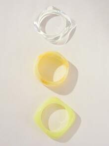 Nocturel Set 3 Gelang Akrilik Warna Kuning, Kombinasi Gelang Minimalis Elegan, Cocok Dipakai Sendiri atau Ditumpuk - Kuning - View 2