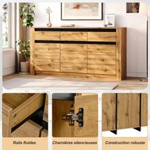 Sideboard With Wave Design 135x35x70cm Natural Wood - Natural - View 7