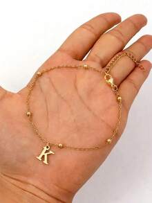 Exquisita Tobillera de Acero Inoxidable con Letra | Tobillera Personalizada con Letra para Mujeres | Delicado Accesorio de Playa | Regalo Perfecto - Multicolor - Ver 3