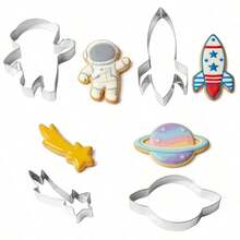 Cookie Cutter Set 6PCS Space Astronaut Cartoon Fun Style Stainless Steel Smooth Edge Non-Stick Easy Release For Kids - Silver - View 13