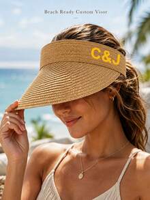 Personalized Straw Sun Hat, Customized Name Embroidered Raffia Sun Hat, Wide Brim Foldable Beach Sun Hat, Lightweight Breathable Summer Hat - Multicolor - View 2