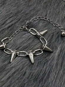 1pc New Fashion Alloy Jewelry Vintage Exaggerated Pointed Rivet Steering Wheel Chain Punk Bullet Chain Personalized Car Decoration - Studded Steering Wheel Chain - View 4