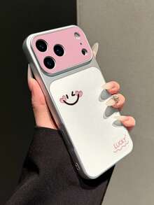 1pc Blush Pink Heart Smile LUCKY English Lychee Texture Phone Case Electroplated Matte Silver Edge Full Coverage 2mm Shockproof Creative Precision Cut-Out Raised Large Window Instant 17 Lens Soft Shell Daily Suitable For IPhone17/17Pro/17PROMAX/16/16Pro/16PLUS/16PROMAX/15/11/12/13/14/15Pro/14Pro/13Pro/15PROMAX/14PROMAX/13PROMAX - Multicolor - View 4