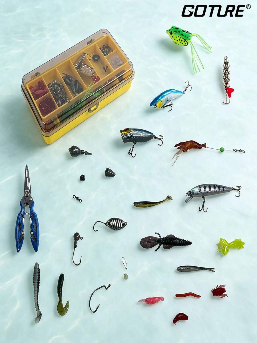 GOTURE 1 Set Multi-Functional Fishing Kit, Includes Hard Baits + Soft Baits + Accessories, Suitable For Freshwater/Saltwater, Ideal For Bass And Trout Fishing, Holiday Gift - Multicolor - View 1