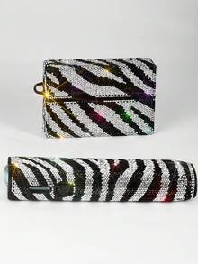 1set=9PCS Multicolor 720° Full Rhinestone Anti-Drop Anti-Pressure Shiny Zebra Stripe Electronic Cigarette Protective Case + Cigarette Box FOR IQOS ILUMA I ONE+FOR TEREA, Made Of A-Grade Rhinestones, More Sparkling Under Light, Suitable As A Gift For Mom, Girlfriend, Boyfriend, Lover Or Holiday Use - Diamond Version - View 8