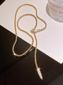 1pc Punk Metallic Snake Cube Cubic Zirconia Y-Shaped Necklace, Women's Daily Decoration, Suitable For Music Festivals, Back To School Season, Copper Jewelry - Golden Yellow - View 9