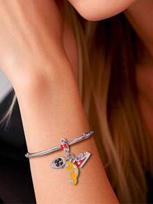 1pc S925 Sterling Silver Red Bowknot Hollow Pendant With Resin Car, Sports Shoe, Helmet Multi-Charm Zirconia Inlaid Kids DIY Bracelet Large Hole Bead Accessory - Silver - View 5
