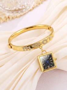 LIANDU LIANDU Women's Personalized Fashion Rhinestone Bracelet Watch, Square Mixed Dial Quartz Watch With Electronic Drive And Pointer Display, Suitable For Daily Wear, Back To School, Time Checking, Birthday Gift, Also An Ideal Choice For Friends - Gold - View 6