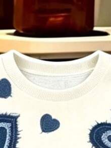 Tween Girl Heart Print Crew Neck Sweatshirt And Flare Pants Casual Set - White - View 3
