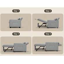 Asofer Sofa Bed Multifunctional Pull-Out Single Sofa 3-Level Adjustable Fabric Sofa With Side Pockets Folding Sofa For Small Living Room - Light Grey - View 7