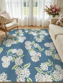 Alfombra de estilo floral azul oscuro y blanco para sala de estar, tamaño grande y suave. Adecuada para cocina, comedor, dormitorio, interior/exterior, oficina, pasillo, felpudo antideslizante, corredor, estudio, alfombra decorativa de cachemira sintética para vacaciones. - Azul Marino - Ver 6