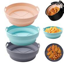 1pcHeat Resistant Foldable Silicone Bakeware, Multipurpose Air Fryer Bakeware For Oven Microwave Air Fryer, Non-Stick Foldable Cooking Basket For Baking Cakes Vegetables Fried Chicken Fries - View 8