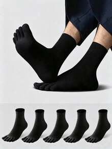 1/5/6 Pairs Men's Black Casual Business Versatile Sweat-Absorbing Odor-Resistant Toe Socks - Black - View 1