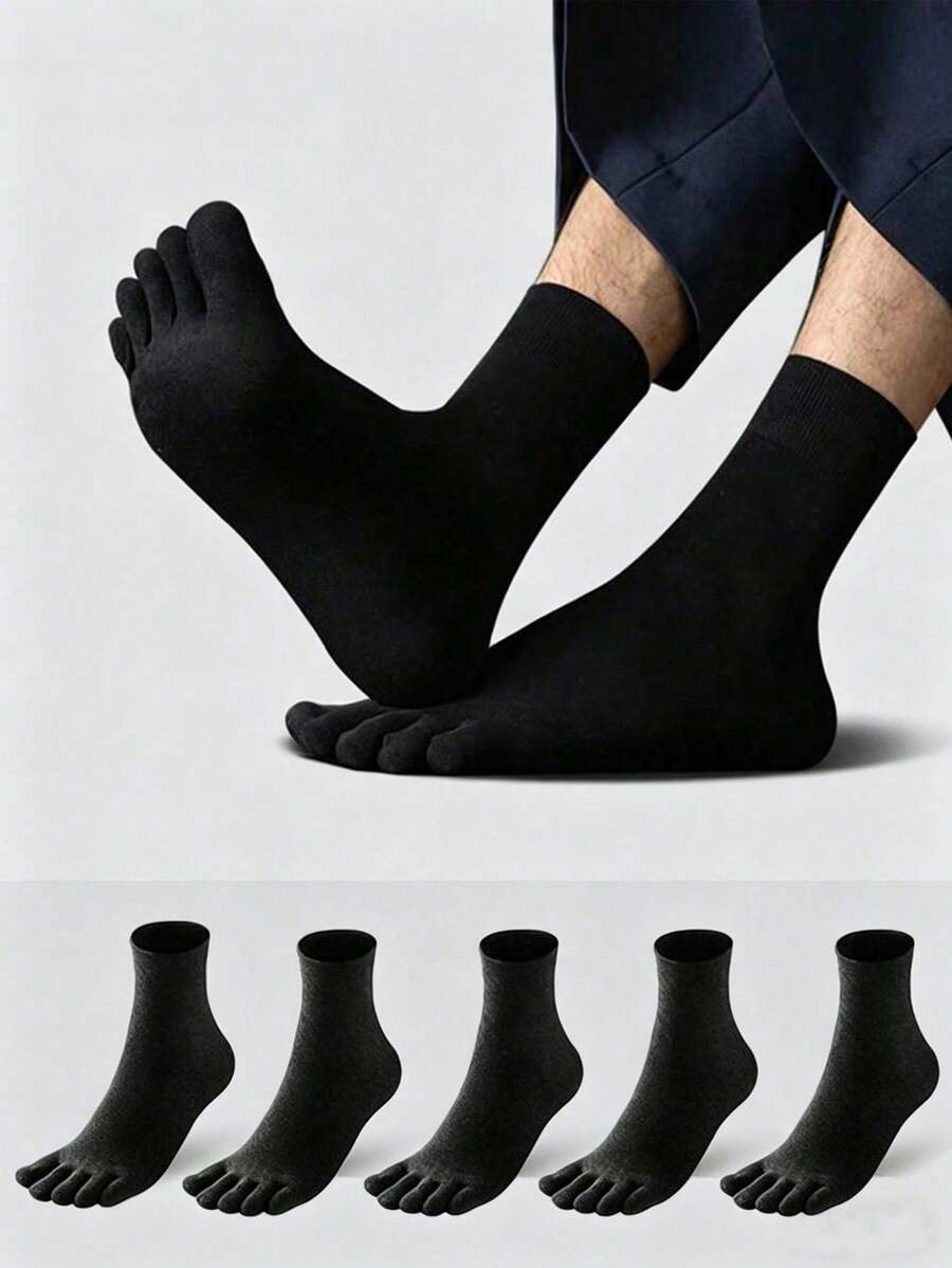 1/5/6 Pairs Men's Black Casual Business Versatile Sweat-Absorbing Odor-Resistant Toe Socks - Black - View 1
