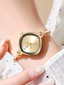 Bestselling Niche Diamond Thin Strap Watch For Women, Multi-Color Gradient Sunburst Small Dial Delicate Bracelet Watch, Light Luxury Minimalist Commuter Versatile Quartz Wristwatch, Gift - Gold - View 3